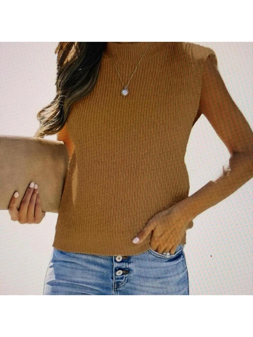 Camel Ribbed Mock Neck Sweater Tank